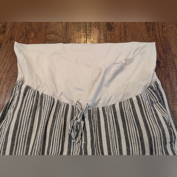 Maternity Rollover-Waist Black & Ivory Linen-Blend Wide Leg Pants Sz XL. - Picture 7 of 11